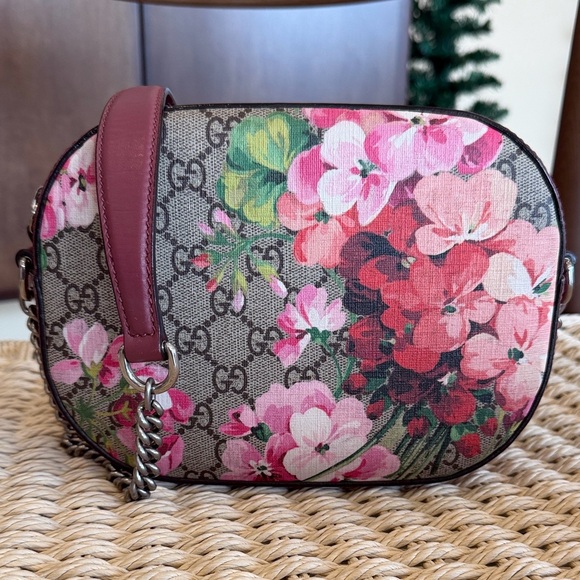 Gucci Handbags - Gucci Pink Floral GG Supreme Leather & Canvas Crossbody Bag